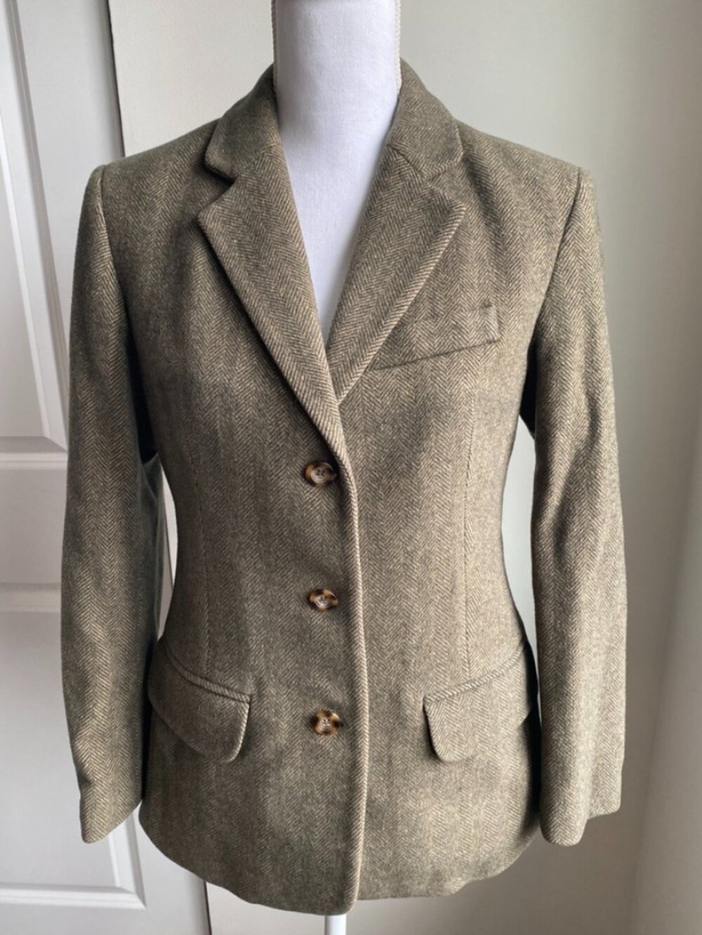 L.L.Bean Herringbone Blazer Jacket Petite Classic Tailored Equestrian